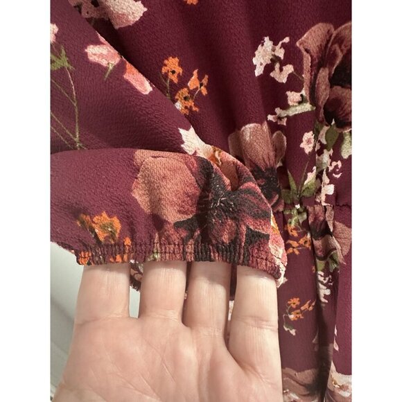 Scobe Womens Faux Wrap Dress L Wine Floral Balloon Sleeve Fairygoth Whimsygoth - Picture 8 of 11